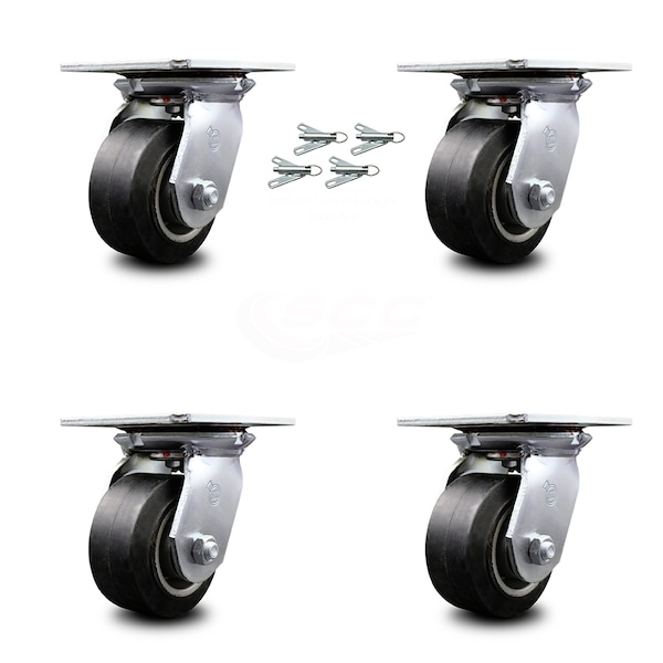Service Caster 4 Inch Rubber on Aluminum Caster Set with Roller Bearings and Swivel Locks SCC SCC-35S420-RAR-BSL-4 - main